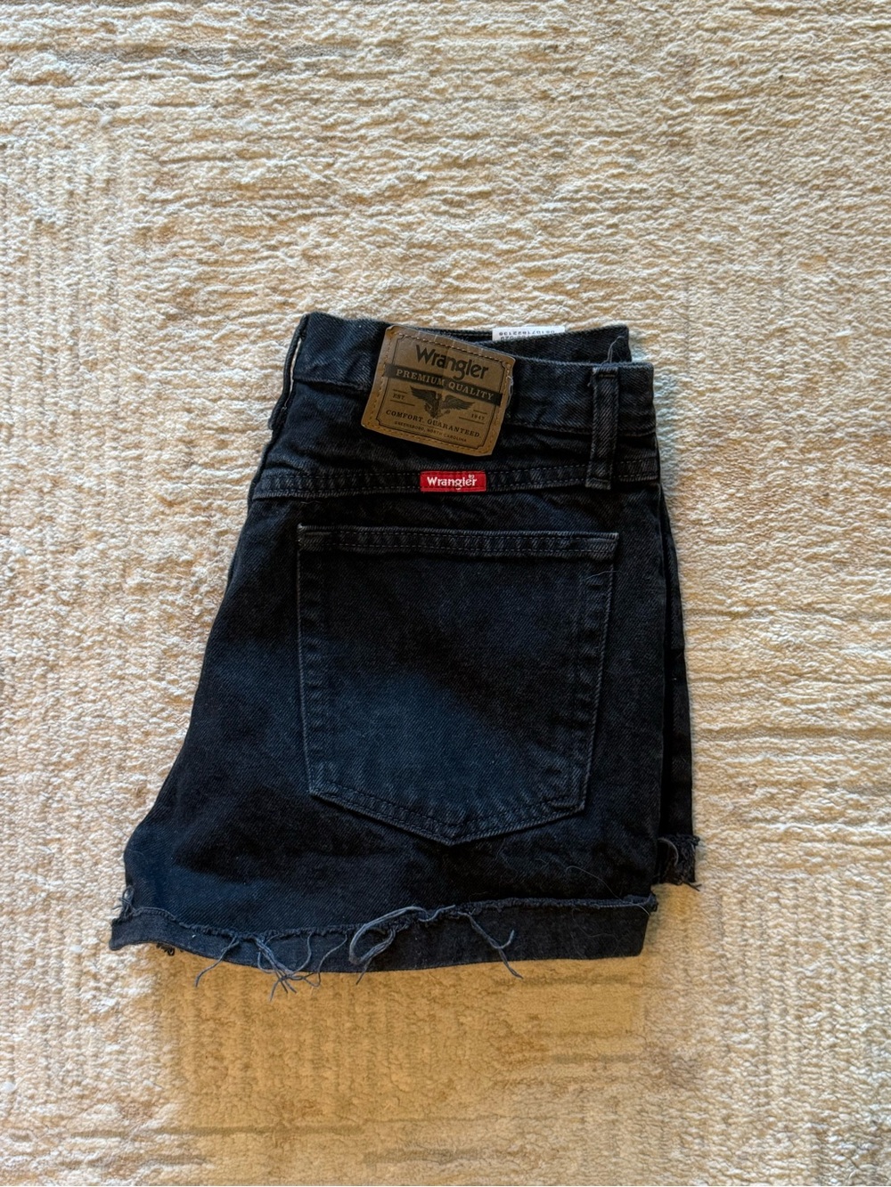 Wrangler Black Denim Cutoff Shorts with Frayed Hem